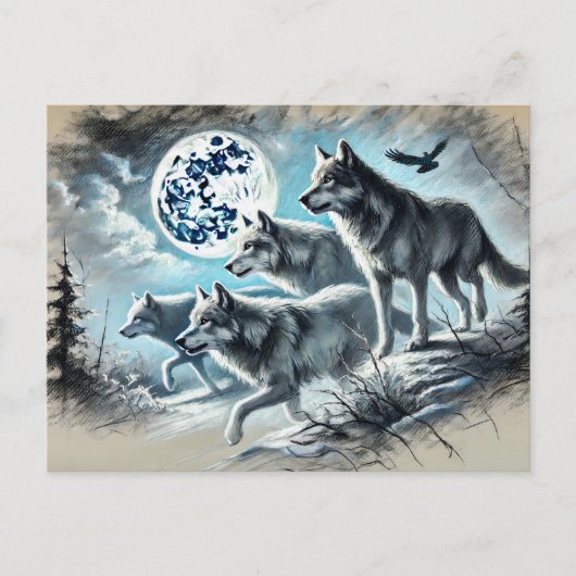 Wolf Pack Running in Moonlight Postkarte (Vorderseite)