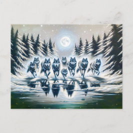 Wolf Pack Running Through a Winter Lake Postkarte