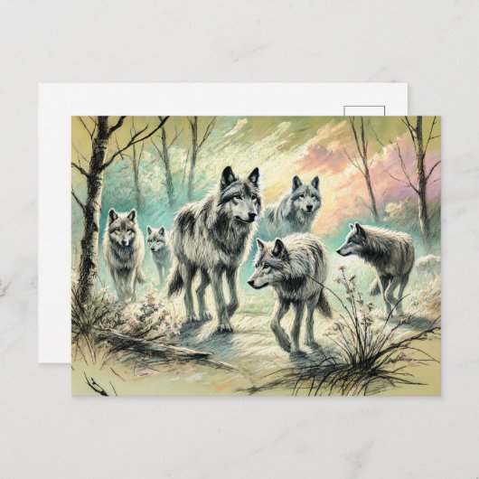 Wolf Pack Running Through Forest Postkarte (Vorne/Hinten)