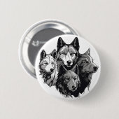 Wolf Pack Tribal Graphic Black and White Wolves Button (Vorne & Hinten)