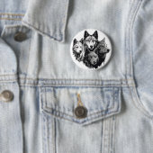 Wolf Pack Tribal Graphic Black and White Wolves Button (Beispiel)