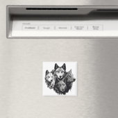 Wolf Pack Tribal Graphic Black and White Wolves Magnet (In Situ (Geschirrspüler))