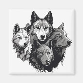 Wolf Pack Tribal Graphic Black and White Wolves Magnet (Vorne)