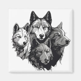 Wolf Pack Tribal Graphic Black and White Wolves Magnet