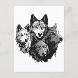 Wolf Pack Tribal Graphic Black and White Wolves Postkarte