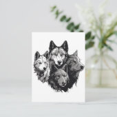 Wolf Pack Tribal Graphic Black and White Wolves Postkarte (Stehend Vorderseite)