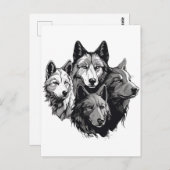 Wolf Pack Tribal Graphic Black and White Wolves Postkarte (Vorne/Hinten)