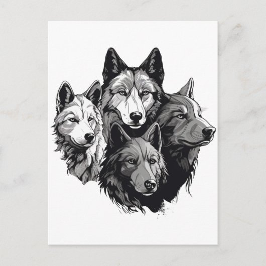 Wolf Pack Tribal Graphic Black and White Wolves Postkarte (Vorderseite)