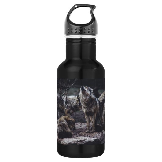 Wolf Pack Wasserflasche aus nicht rostendem Stahl (Vorderseite)