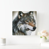 Wolf Painting Quadratische Wanduhr (Zuhause)