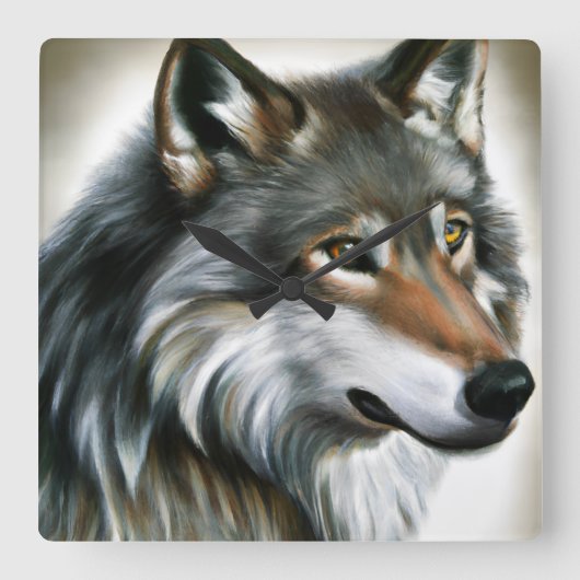 Wolf Painting Quadratische Wanduhr (Vorderseite)