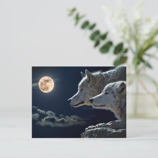 Wolf Pair Moon Night Gothic Fantasy Postkarte (Stehend Vorderseite)