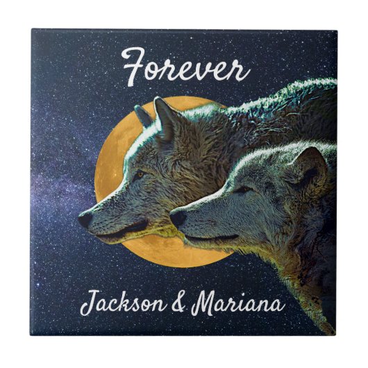 Wolf Pair und Vollmond Fliese (Vorderseite)