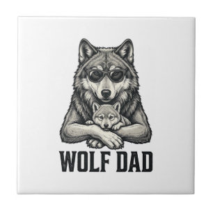 Wolf Papa Vintage Gravur Vektor T-Shirt Design_1 Fliese