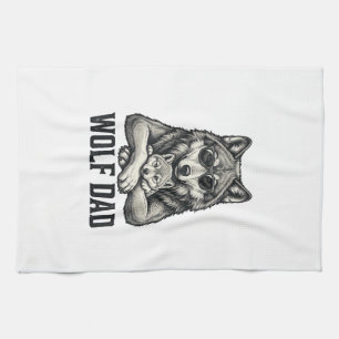 Wolf Papa Vintage Gravur Vektor T-Shirt Design_1 Geschirrtuch