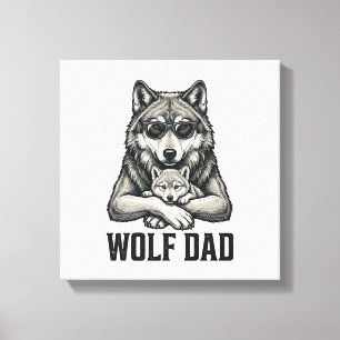 Wolf Papa Vintage Gravur Vektor T-Shirt Design_1 Leinwanddruck