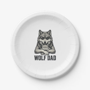 Wolf Papa Vintage Gravur Vektor T-Shirt Design_1 Pappteller