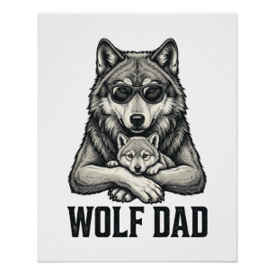 Wolf Papa Vintage Gravur Vektor T-Shirt Design_1 Poster