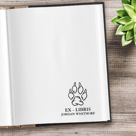 Wolf Paw Print Ex Libris Individuelle Name Gummistempel