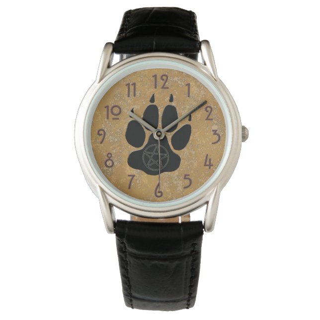 Wolf Paw Print mit Pentagramm Watch Armbanduhr (Vorderseite)