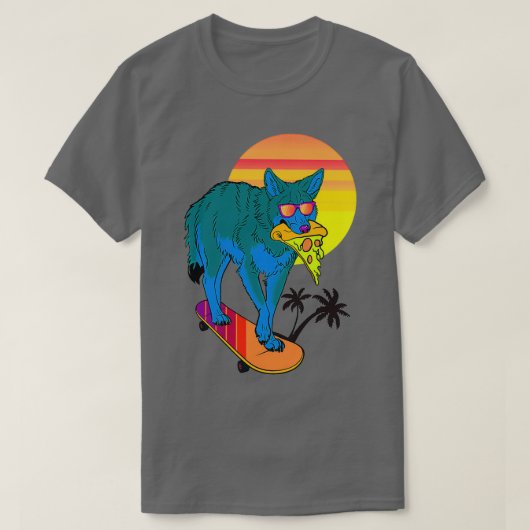 Wolf Pizza und Skateboarding T-Shirt (Design vorne)