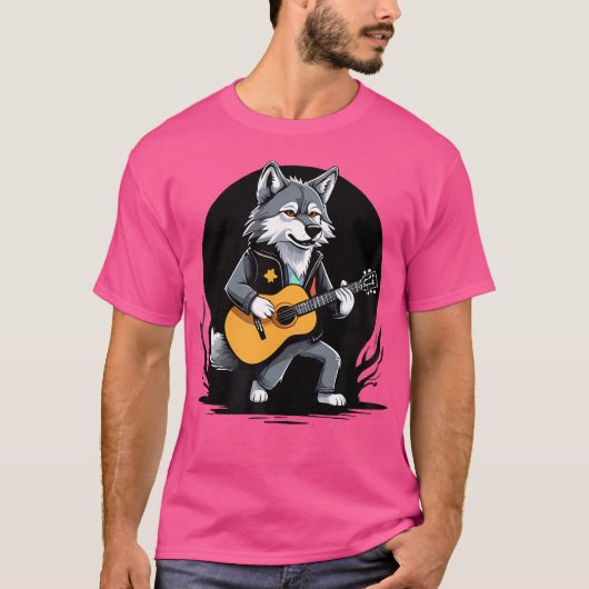 Wolf Playing Acoustic Gitarre Wolf Gitarrist T-Shirt (Vorderseite)