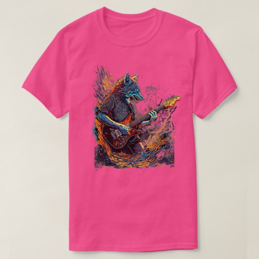 Wolf Playing Electric Guitar Rock T-Shirt (Design vorne)