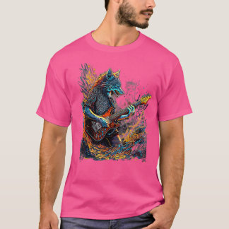 Wolf Playing Electric Guitar Rock T-Shirt