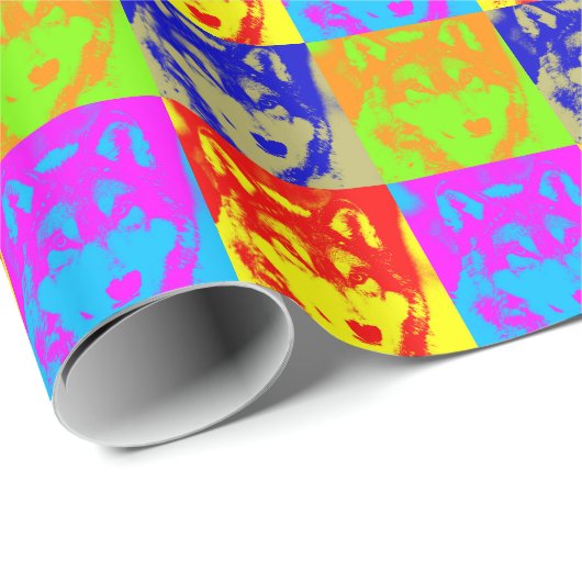 Wolf Pop Art Geschenkpapier (Rolleneckpunkt)