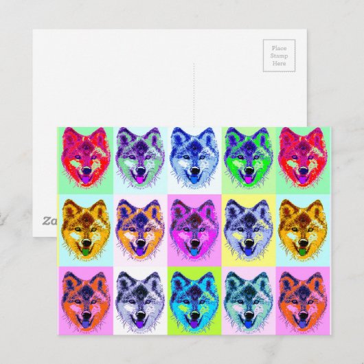Wolf Pop Art Postkarte (Vorne/Hinten)