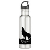 Wolf Pop Art Your Name Custom Schwarz-weiß Edelstahlflasche (Vorderseite)
