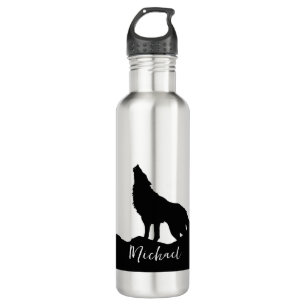 Wolf Pop Art Your Name Custom Schwarz-weiß Edelstahlflasche