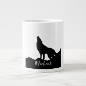 Wolf Pop Art Your Name Custom Schwarz-weiß Jumbo-Tasse (Vorderseite)