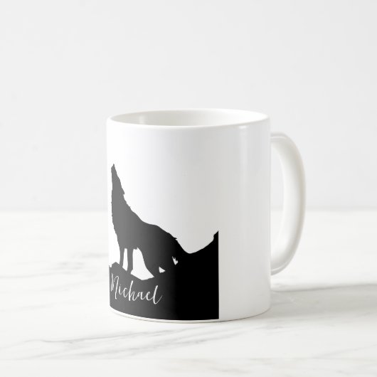 Wolf Pop Art Your Name Custom Schwarz-weiß Kaffeetasse (VorderseiteRechts)