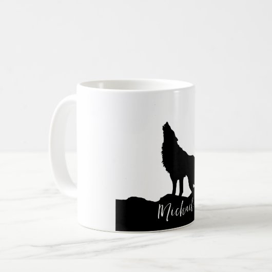 Wolf Pop Art Your Name Custom Schwarz-weiß Kaffeetasse (Vorderseite Links)