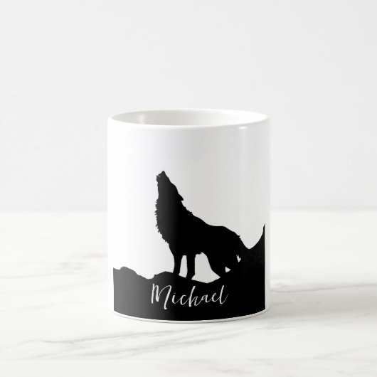 Wolf Pop Art Your Name Custom Schwarz-weiß Kaffeetasse (Mittel)