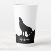 Wolf Pop Art Your Name Custom Schwarz-weiß Milchtasse (Vorderseite)