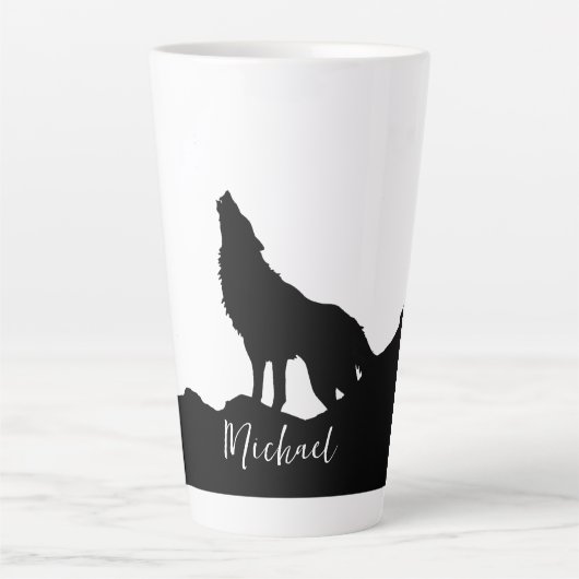 Wolf Pop Art Your Name Custom Schwarz-weiß Milchtasse (Vorderseite)