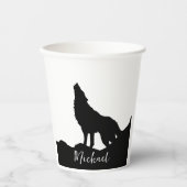 Wolf Pop Art Your Name Custom Schwarz-weiß Pappbecher (Vorderseite)