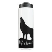 Wolf Pop Art Your Name Custom Schwarz-weiß Thermosbecher (Vorderseite)