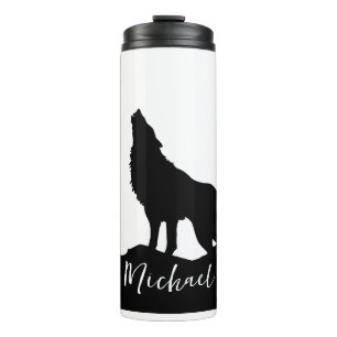 Wolf Pop Art Your Name Custom Schwarz-weiß Thermosbecher