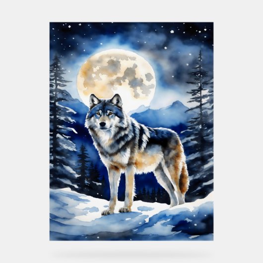 Wolf Portrait Acrylschild (Vorderseite)