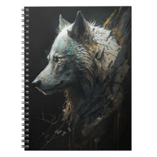 Wolf Portrait Animal Nature Dark Painting Notizblock