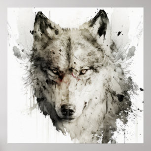 Wolf Portrait Animal Painting Wildlife Forest Poster