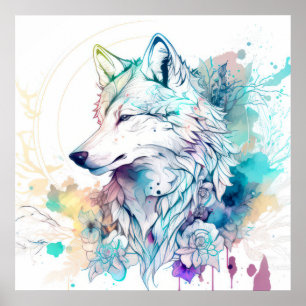 Wolf Portrait Animal Painting Wildlife Outdoor Poster