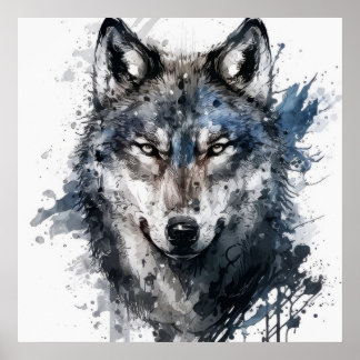 Wolf Portrait Animal Painting Wildlife Outdoor Poster