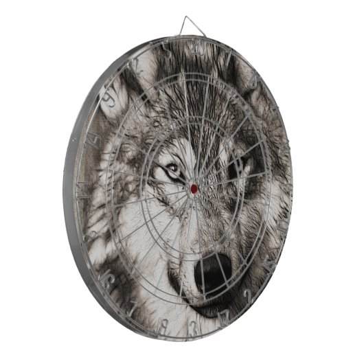 Wolf-Portrait Dartscheibe (Vorderseite Links)