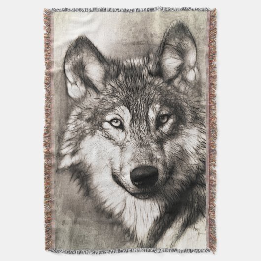 Wolf-Portrait Decke (Vorderseite Vertikal)
