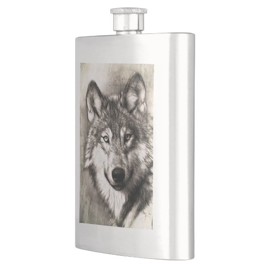 Wolf-Portrait Flachmann (Links)