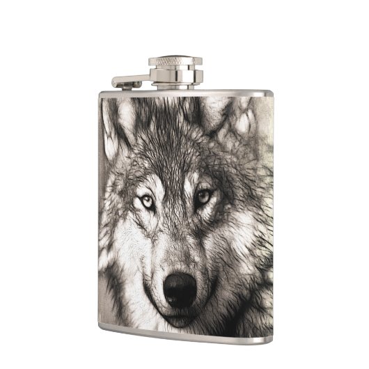 Wolf-Portrait Flachmann (Links)